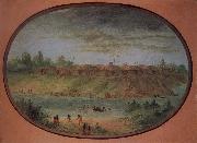 George Catlin, Minnetarree Village Seen Miles above the Mandans on the Bank of the Knife River